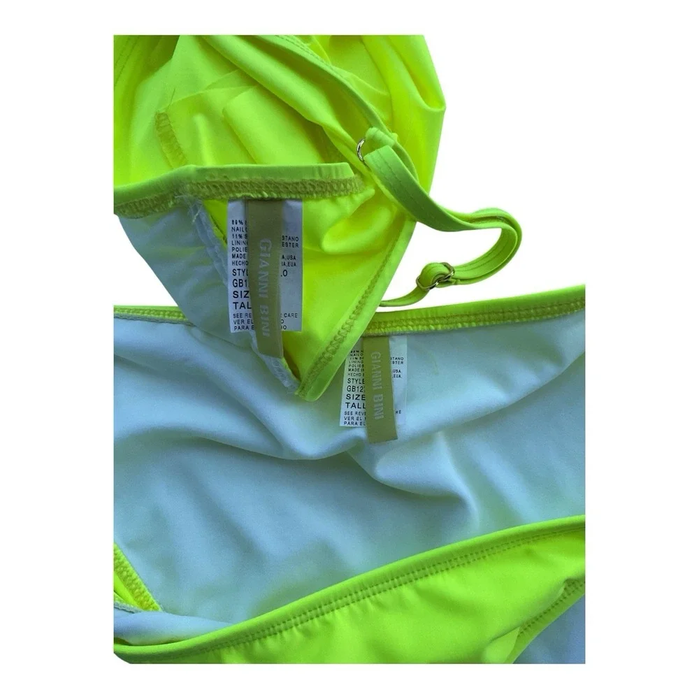 Gianni Bini Neon Yellow Bikini Set Womens Large Ruffle Swimwear USA Made